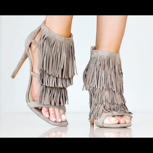 Steve Madden | “Fringly” Taupe Fringe Heel Sandals